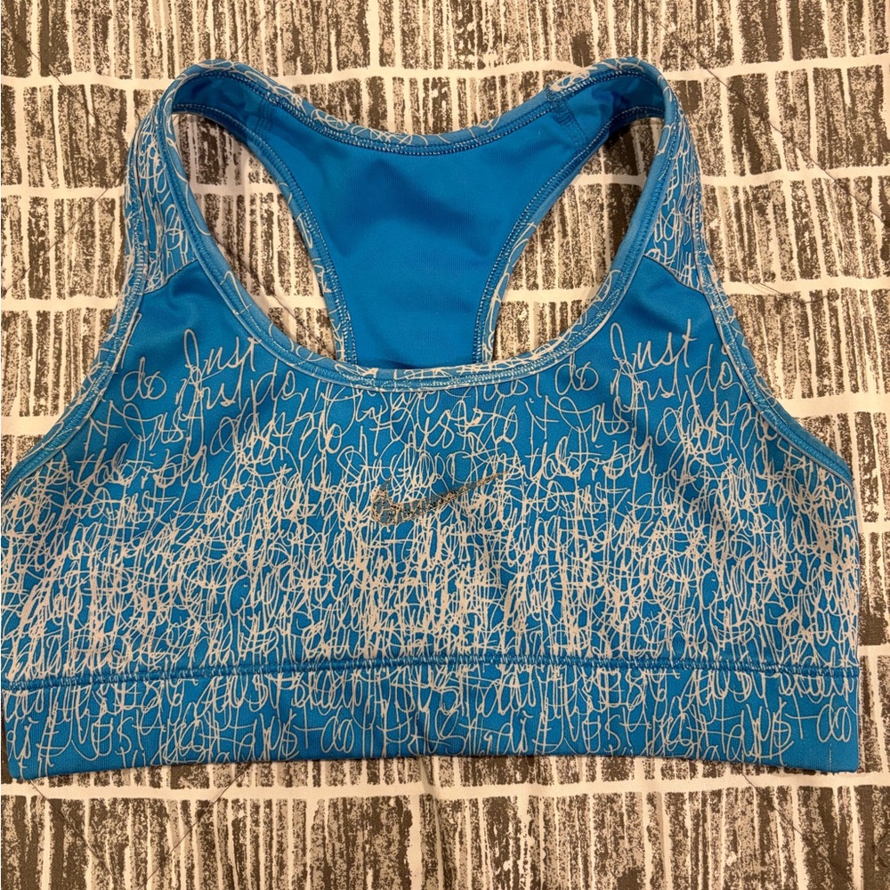 Blue Sports Bra with Script Design